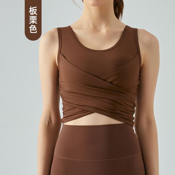 

summer nude feel yoga vest cross pleated with chest pad beauty back skinny inner match yoga sports fitness yoga wear