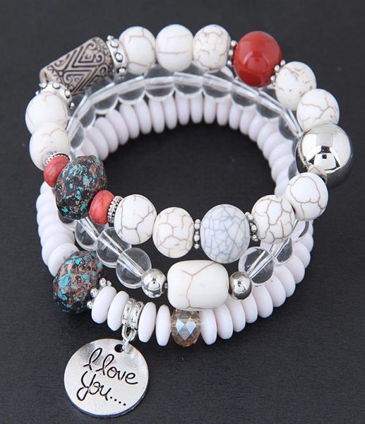 

2020 bohemia bracelets for women jelly stone beads bracelets bangles love charm pulseras ethnic style elastic bracelet femme7584929, Golden;silver