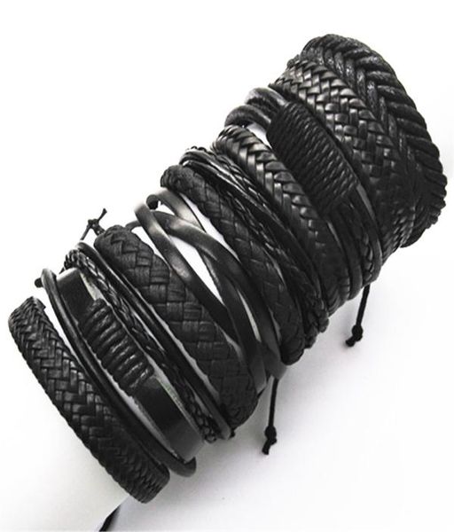 

10pcsset black wrap woven new fashion handmade men bracelets male women leather bracelet men bangle whole jewelry gift7587064, Golden;silver