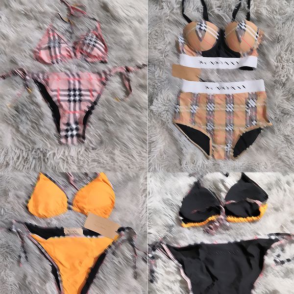 

2023 designer brand print women's swimwear summer y2k beach bikini backless 2 pcs lace-up swimsuit charming three piece bathing suit wh, White;black