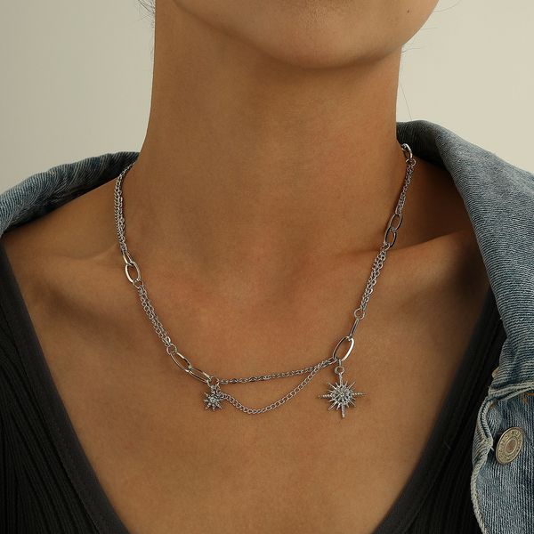 

necklaces designer necklace for her chain necklace woman fashionable multi-layer diamond star pendant necklace woman, hip-hop cool talent al, Silver