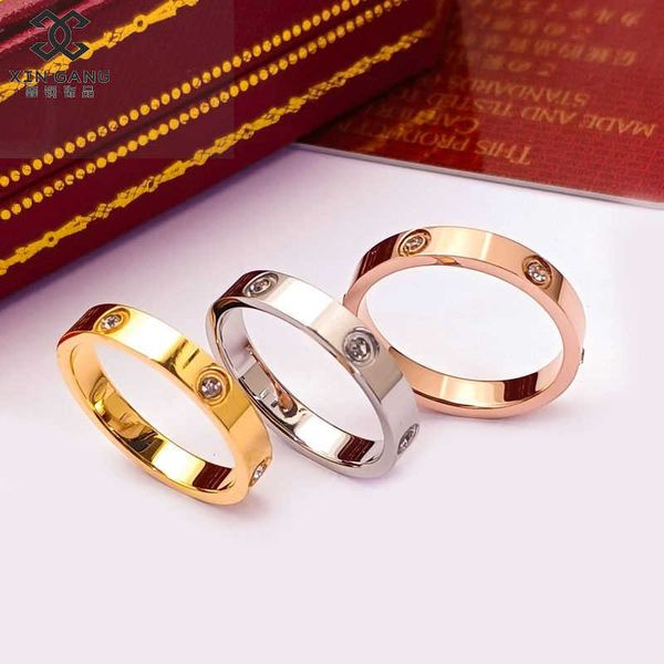 

internet celebrity 2023 network red diamond plain ring family female titanium steel colorless couple 18k rose gold, Golden;silver