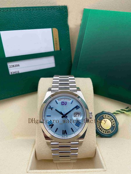 

bp men watch factory platinum 40mm day-date ice blue arabic rare dial automatic fashion roman numerals women watch folding 3235 mechanical w, Slivery;golden