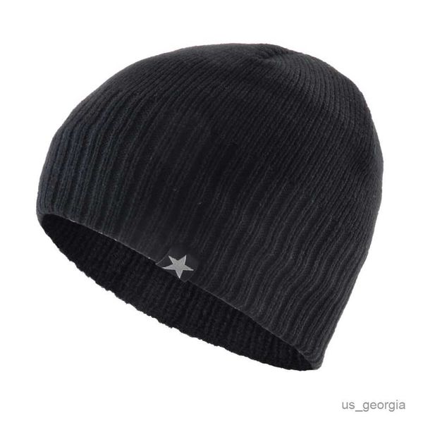 

caps men's beanies knitted wool hats men winter knitting thick beanie hat double layer solid color velvet warm bonnet cap r230627, Blue;gray