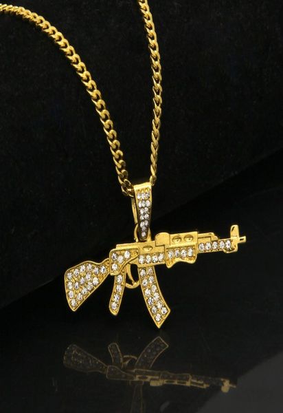 

wholehip hop pendant necklace ak47 gun set diamond mini tom gun asg rifle pendant super character jewelry8263775, Silver