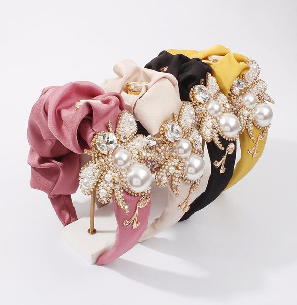 

big bee headband accessories for women simulated pearls hairbands satin with glass rhinestone hair band luxury lady headdress4026545, Silver