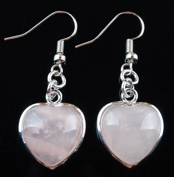 

wojiaer natural rose quartz stones dangle earrings love heart shape bead pendant drop earring wedding jewelry for women girls r3189549977, Silver