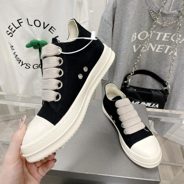 

high-end high street rick canvas shoes giant shoes slace men's sneakers canvas lace rubber owens women's sneakers casual shoes for, Black