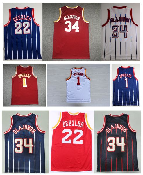 

rocket tracy mcgrady basketball jersey houstons hakeem olajuwon mitchell & ness clyde drexler purple black white size s-xxl, Black;red