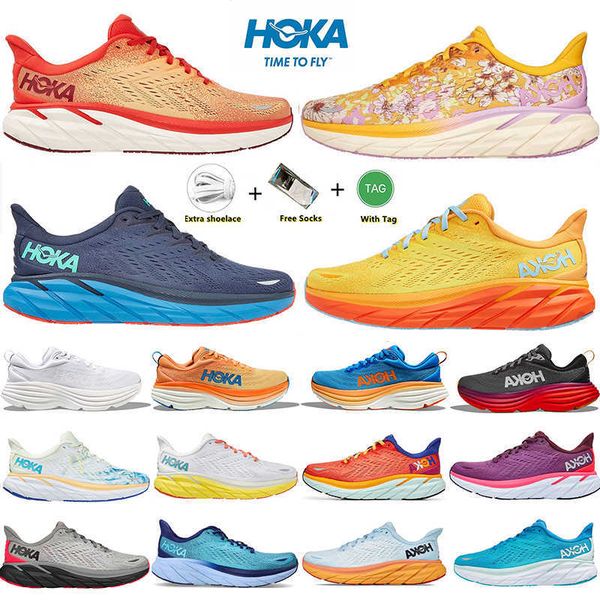 

hoka one bondi 8 clifton 8 running shoes bellwether blue golden coast floral fiesta summer song orange coastal blanc de blanc outer space ho