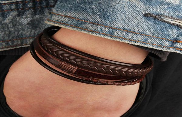 

whole men039s braided leather bracelets armband heren in black and brown color with magnetic elegent bracelet for man8691623, Golden;silver