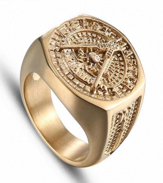 

2020 vintage crystal masonic gold color stainless steel men ring new mason male rings for women mens jewelry wedding ring sets6206004, Silver