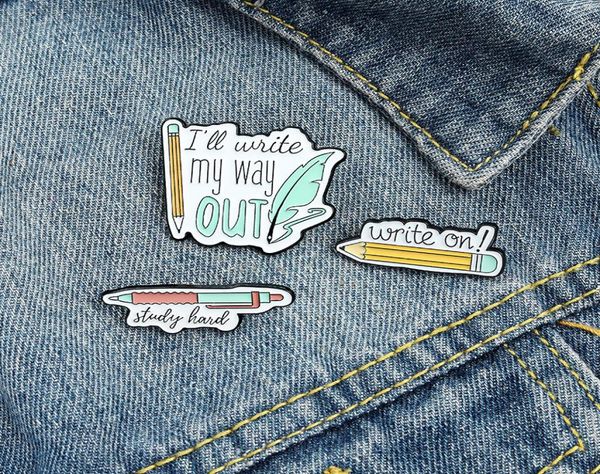 

write on pencil enamel brooches pin for women fashion dress coat shirt demin metal funny brooch pins badges promotion gift 2021 ne5809395, Gray