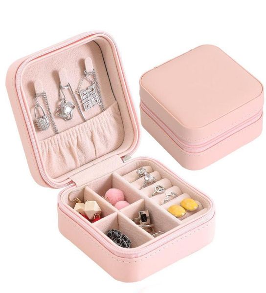 

lady travel jewelry box zipper closure pu leather small jewelry organizer portable display storage case for rings earrings necklac4250129, Black;white