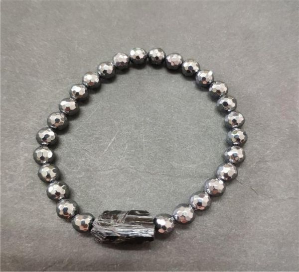 

natural mineral stone rough black tourmaline healing stone bead faceted hematite bead energy bracelet for man women5550178