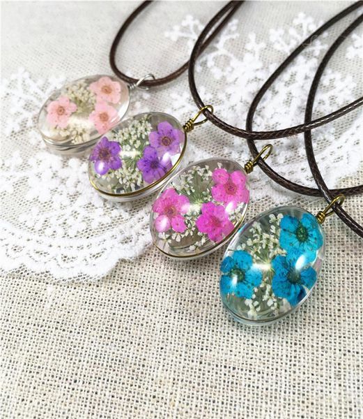 

natural dry flower statement necklaces pendants handmade leather chain long necklace female boho necklace9934504, Silver