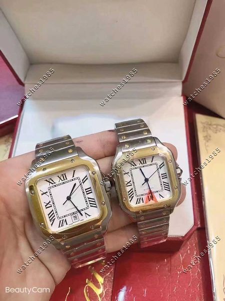 

35mm square watches 40mm stainless steel mechanical case and bracelet fashion womens male wristwatch, Slivery;golden