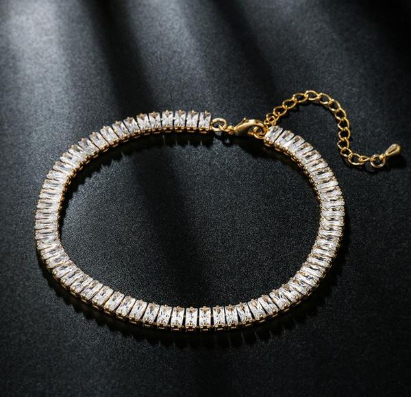 

fashion girls women bracelet anklets yellow gold plated bling sqaure cz tennis anklets bracelet chains for girls women4653539, Black