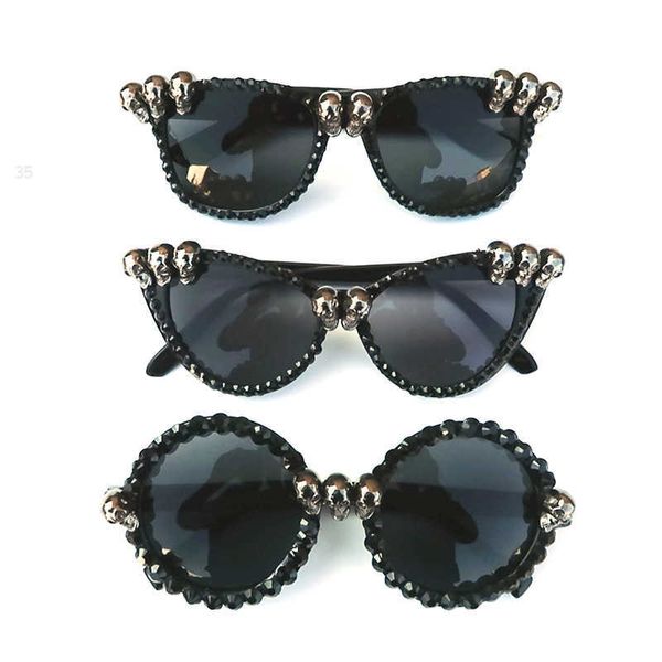 

sunglasses women gothic black cat eye skull sunglasses rhinestone gorgeous cateye ladies round sun glasses dropshipping vintage eyewear j230, White;black