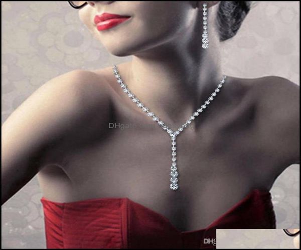 

jewelry bling crystal bridal jewelry set sier plated necklace diamond earrings wedding jewellery sets for bride bridesmaids women 5397612, Silver