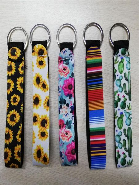

neoprene wristlet keychains lanyard leopard serape cactus prints strap band with split ring key chain holder cool key fob5944996, Silver