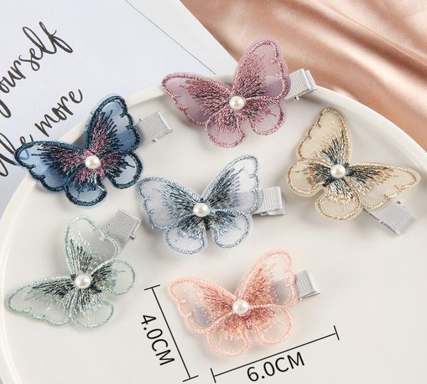 

2020 new mesh butterfly hair clips for women girls princess elegant pearls hair pins white bangs hair bands hairs accessories8989162, Slivery;white