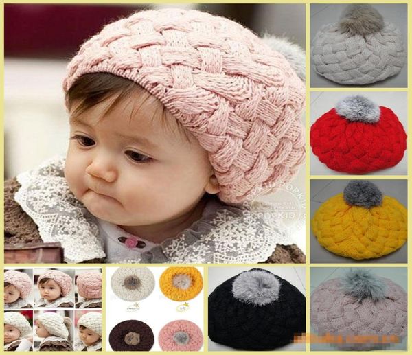 

baby hats pom pom pink knit hats girls beanies winter todder kids faux warm crochet cap 5m5years children accessories3950643, Yellow