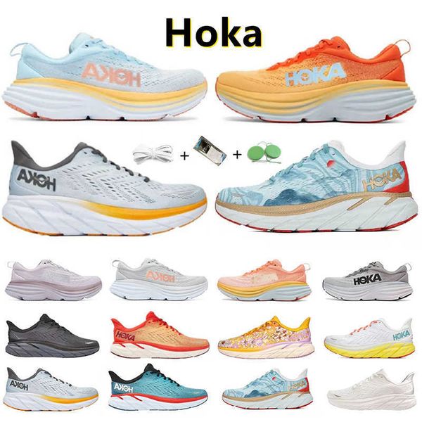 

2023 hoka one bondi men running shoes designer clifton 8 sneaker black white orange amber yellow goblin blue grey men women trainer sports