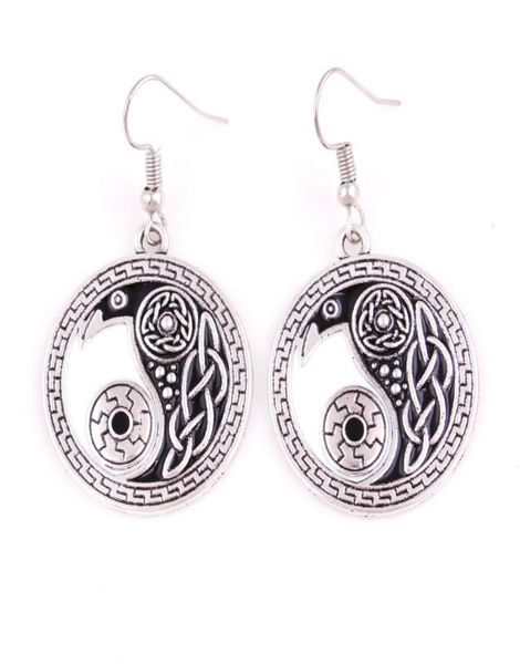 

religious celtic retro raven pendant earring morrigan crow raven yin yang amulet earring jewelry for woman 7051179, Silver