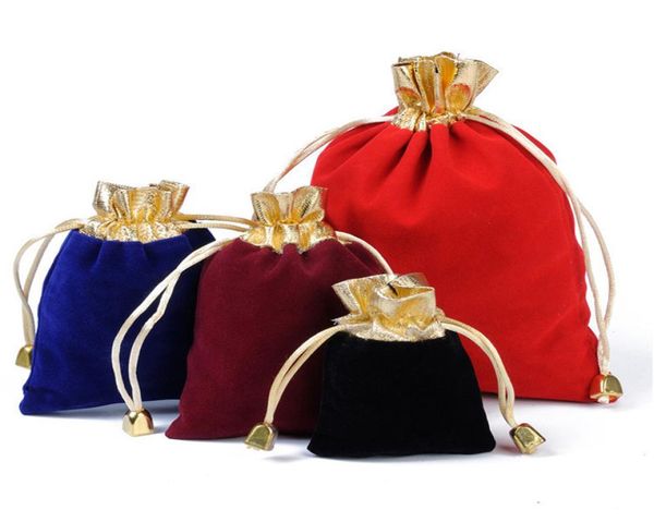 

50pcslot vintage velvet package bags 7x9cm 9x12cm 12x16cm wine red organza drawstring gift bags wedding jewelry packagin6284816, Pink;blue