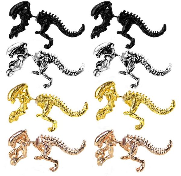 

4 colors alien earrings stud antique dragon alien piercing earrings ear cuffs women men dinosaur earrings fashion jewelry gifts7437961, Golden;silver