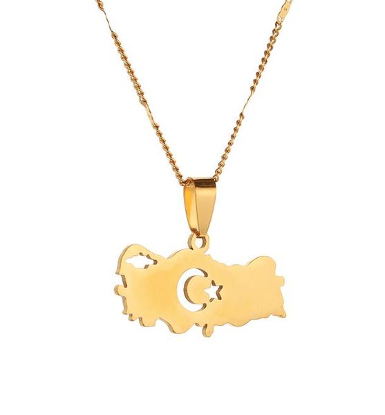 

stainless steel turkey map pendant necklace women turkish flag chain jewelry3690204, Silver