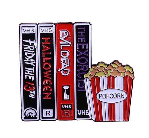 

vhs and chill popcorn enamel pin horror movie fans badge halloween gift perfect retro addition3929098, Gray