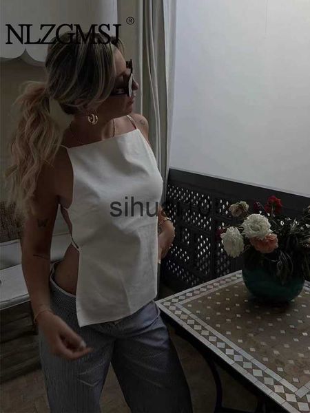 

women's t-shirt nlzgmsj traf women tank solid female slim sleeveless casual vest crop for ladies backless camis women vest j230627, White