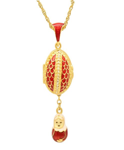 

dangle russian doll locket pendant necklace faberge egg pendant handcrafted with enamel colors russian style for easter day7945371, Silver