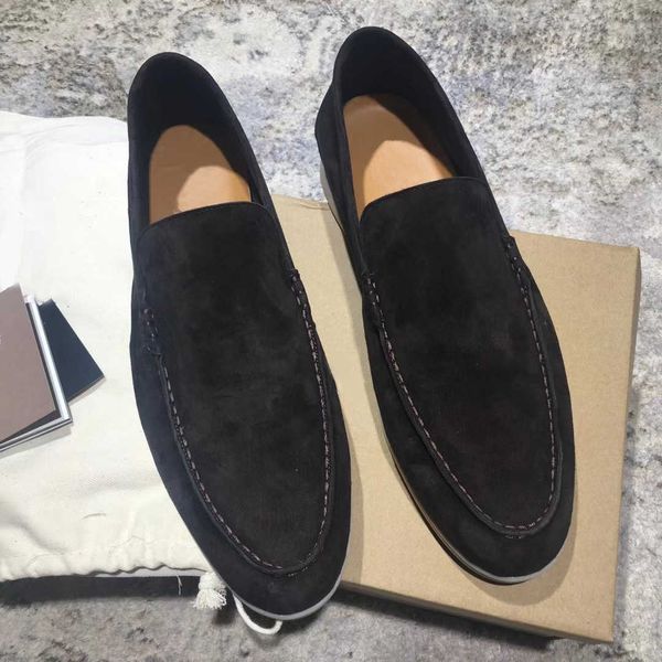 

lp piana couples shoes summer walk charms embellished suede loafers moccasins genuine leather casual slip on flats men luxury designer dress, Black