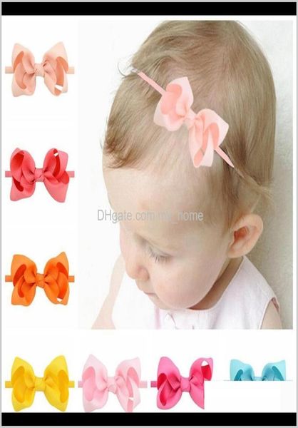

hair baby kids maternity drop delivery 2021 girls mini bow tie knot headbands 3 inches wrap safety elastic hairband baby infant to4344948, Slivery;white