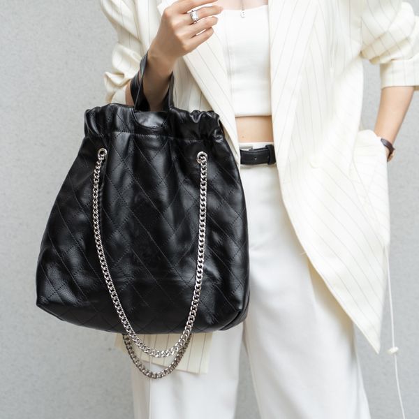 

garbage bag women shoulder bag large cowhide totes shopping bags genuine leather handbags silver chain clutch purse luggage hobo trash bags