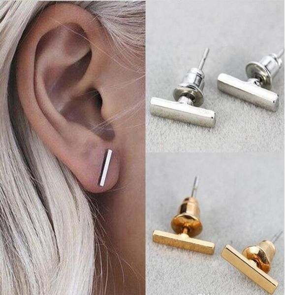 

gold silver plated black punk simple t bar earrings for women ear stud line earrings fine jewelry minimalist earring 3 colors8086426, Golden;silver