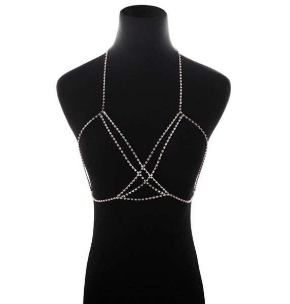 

women fashion silver gold full rhinestone bikini harness bra chest body cup chain necklace jewelry gift jck0156740811