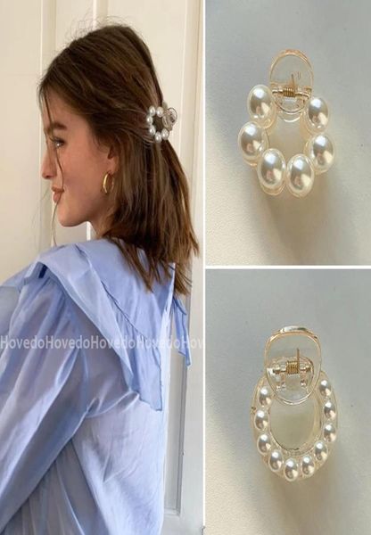 

sweet mini round pearl hair clips claw for women girls chic barrettes crab hairpins styling fashion accessories7654860, Golden;silver