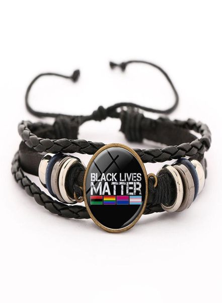 

i cant breathe black lives matter leather woven charms bracelet for women men glass button gemstone strap handmade multilayer brac5364002