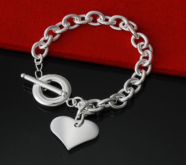 

factory direct whole 925 sterling silver bubble without tip heart bracelet silver jewelry silver heart toggle bracelet2247236, Golden;silver