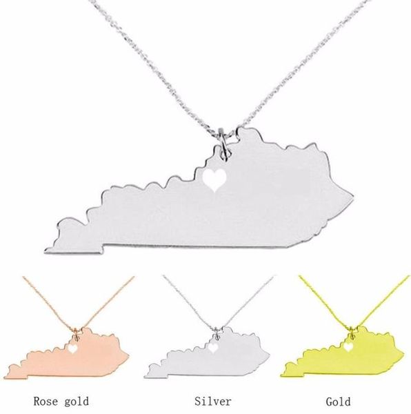 

us kentucky stainless steel map pendant necklace jewelry014482912, Silver