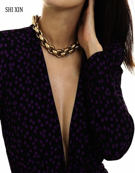 

shixin punk gold chain chunky necklace 2020 statement fashion choker necklace for women hiphop short female collar gift3998889, Golden;silver