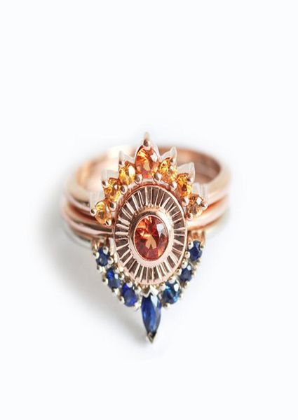 

3pcsset rose gold plated colorful rhinestones crystal overlay band ring for women girls fashion jewelry gift us size 6103745052, Golden;silver