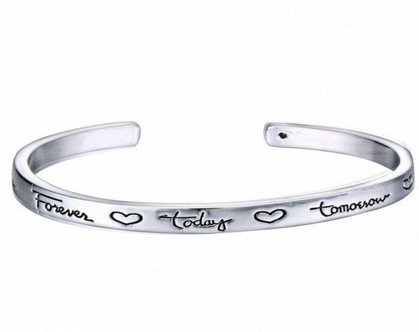 

new cuff bracelet with inspirational letter unique personalized engraved bracelet gifts for friends forever silver charms 2016 cha7053033, Golden;silver