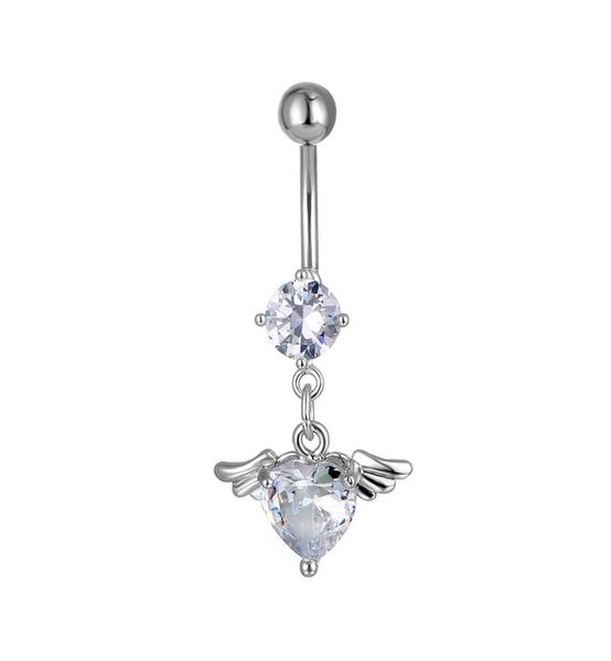 

d0617 heart zircon belly navel ring clear 8mm shape 14 ga 10mm length6219186, Silver