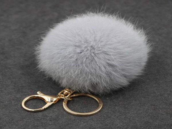 

real rabbit fur keychain lovely 6cm genuine leather fur ball gold metal key chains ball plush keychain car key ring bag earrings6478920, Silver