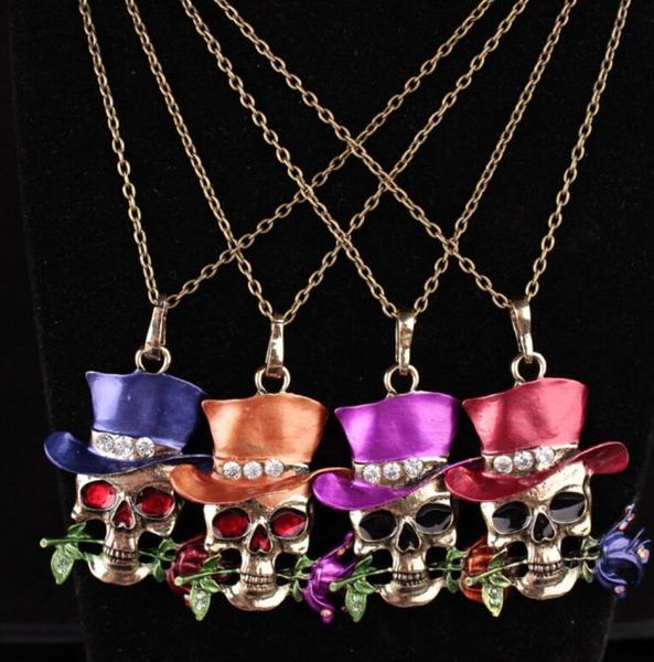 

gothic antique necklace everyday jewelry rose flower skull necklace enamel pendant crystals necklaces1988796, Silver